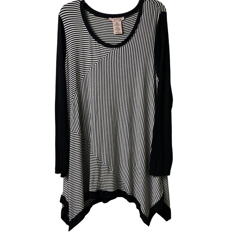 Philosophy Black and White Stripe Long Sleeve Asymmetrical Tunic Top‎ XL (2551)